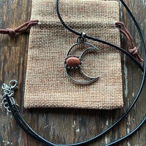 Goldstone Celestial Necklace Goldstone Necklace Crystal Moon Necklace